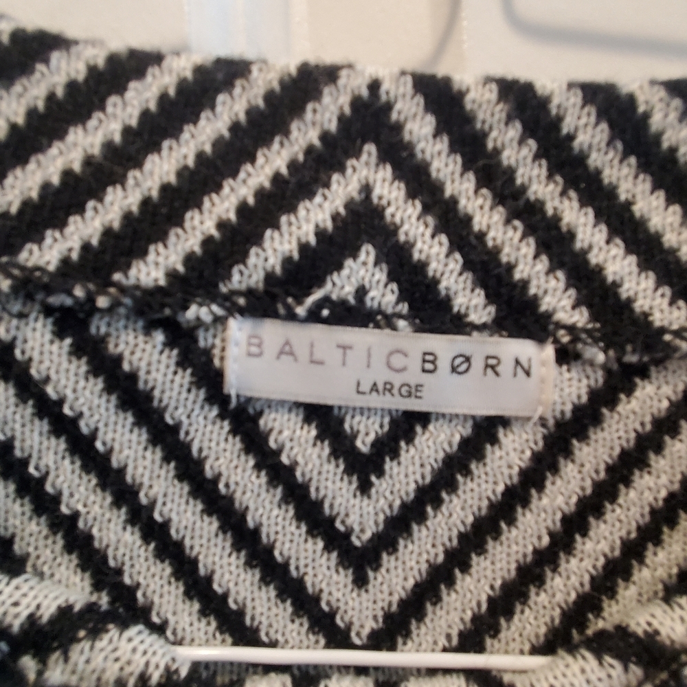 BALTIC BORN  womens park lane pullover mock neck sweater. black white . large. - Picture 3 of 5